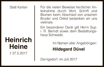 Traueranzeige von Heinrich Heine von Uelzen
