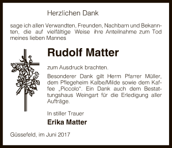 Traueranzeige von Rudolf Matter von Uelzen