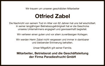 Traueranzeige von Otfried Zabel von Uelzen