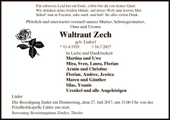 Traueranzeige von Waltraut Zech von Uelzen