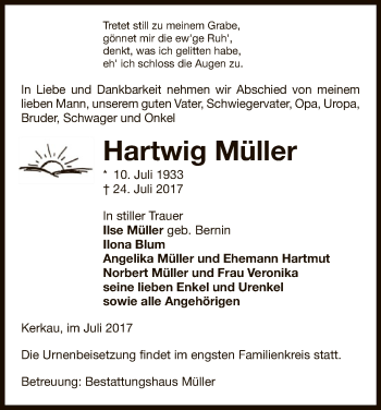 Traueranzeige von Hartwig Müller von Uelzen