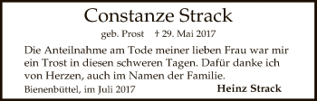 Traueranzeige von Constanze Strack von Uelzen