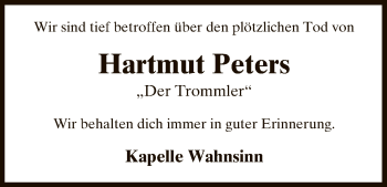 Traueranzeige von Hartmut Peters von Uelzen