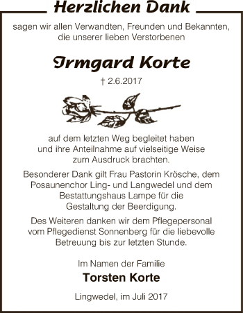 Traueranzeige von Irmgard Korte von Uelzen