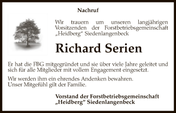 Traueranzeige von Richard Serien von Uelzen