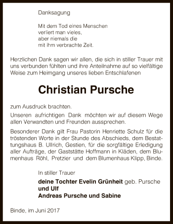 Traueranzeige von Christian Pursche von Uelzen