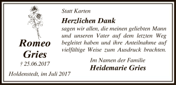 Traueranzeige von Romeo Gries von Uelzen