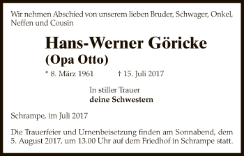 Traueranzeige von Hans-Werner Göricke von Uelzen