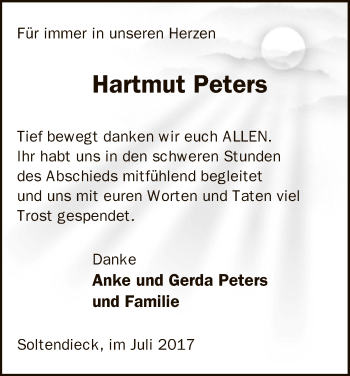 Traueranzeige von Hartmut Peters von Uelzen