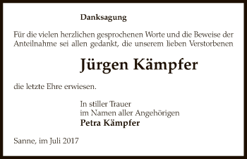 Traueranzeige von Jürgen Kämpfer von Uelzen