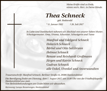 Traueranzeige von Thea Schneck von Uelzen