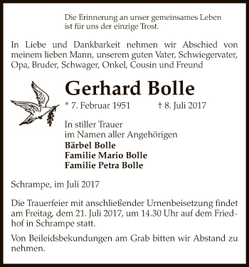 Traueranzeige von Gerhard Bolle von Uelzen