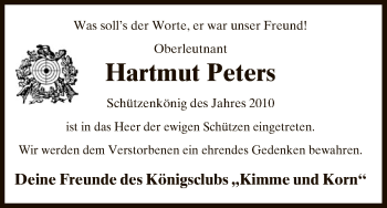 Traueranzeige von Hartmut Peters von Uelzen