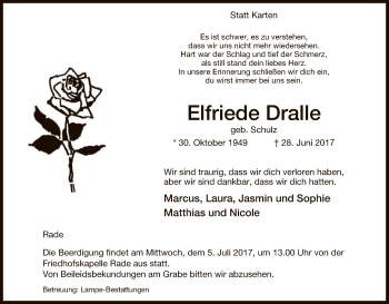 Traueranzeige von Elfriede Dralle von Uelzen