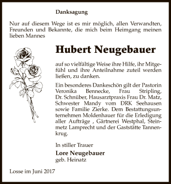 Traueranzeige von Hubert Neugebauer von Uelzen