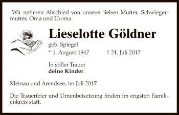 Traueranzeige von Lieselotte Göldner von Uelzen