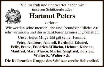 Traueranzeige von Hartmut Peters von Uelzen