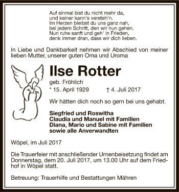 Traueranzeige von Ilse Rotter von Uelzen