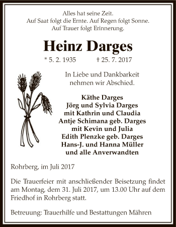 Traueranzeige von Heinz Darges von Uelzen