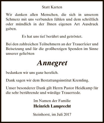 Traueranzeige von Annegret Lamprecht von Uelzen