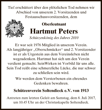 Traueranzeige von Hartmut Peters von Uelzen