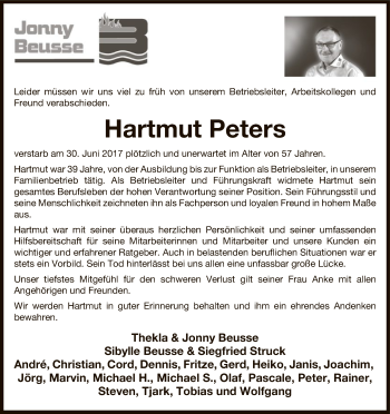 Traueranzeige von Hartmut Peters von Uelzen