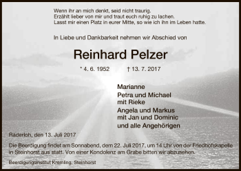 Traueranzeige von Reinhard Pelzer von Uelzen