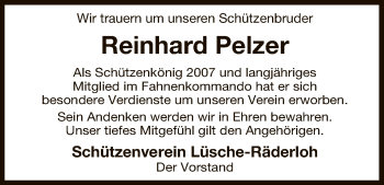 Traueranzeige von Reinhard Pelzer von Uelzen