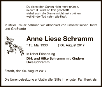 Traueranzeige von Anne Liese Schramm von Uelzen