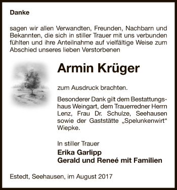 Traueranzeige von Armin Krüger von Uelzen