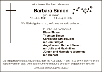 Traueranzeige von Barbara Simon von Uelzen