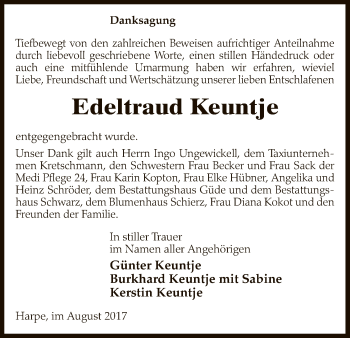 Traueranzeige von Edeltraud Keuntje von Uelzen