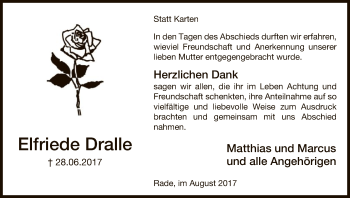 Traueranzeige von Elfriede Dralle von Uelzen