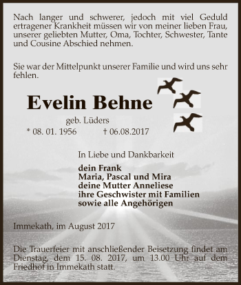 Traueranzeige von Evelin Behne von Uelzen