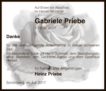 Traueranzeige von Gabriele Priebe von Uelzen