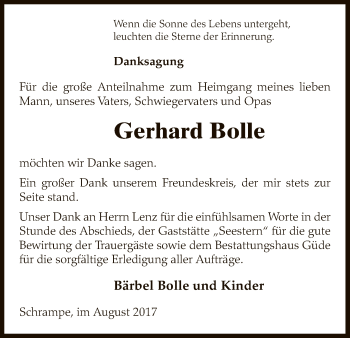 Traueranzeige von Gerhard Bolle von Uelzen