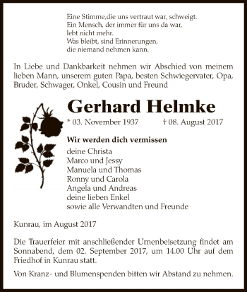 Traueranzeige von Gerhard Helmke von Uelzen