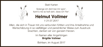 Traueranzeige von Helmut Vollmer von Uelzen