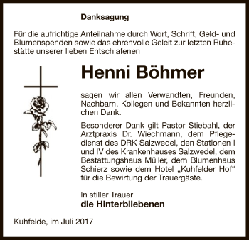 Traueranzeige von Henni Böhmer von Uelzen