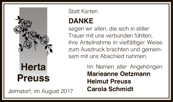 Traueranzeige von Herta Preuss von Uelzen