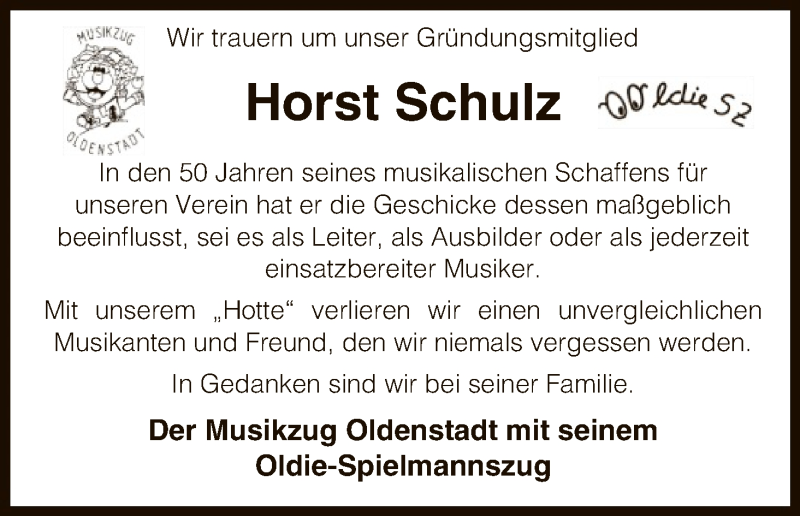  Traueranzeige für Horst Schulz vom 22.08.2017 aus Uelzen