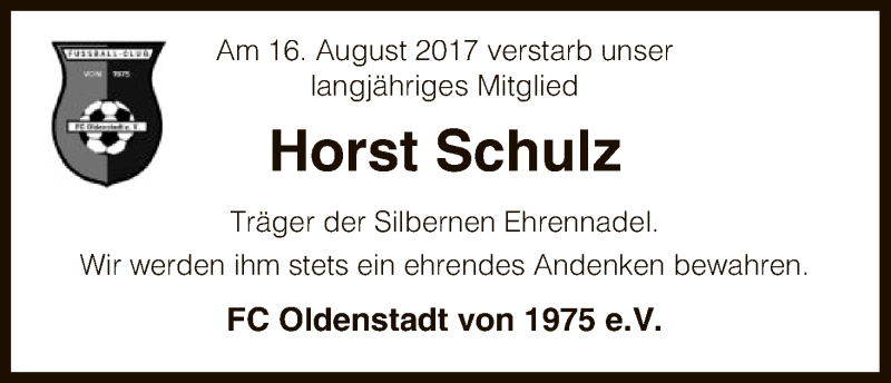 Traueranzeige für Horst Schulz vom 23.08.2017 aus Uelzen