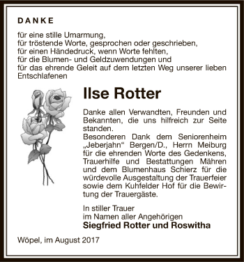 Traueranzeige von Ilse Rotter von Uelzen