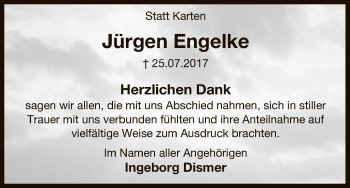 Traueranzeige von Jürgen Engelke von Uelzen