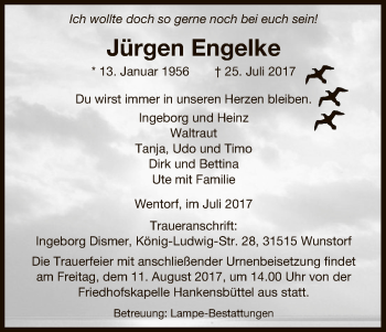 Traueranzeige von Jürgen Engelke von Uelzen