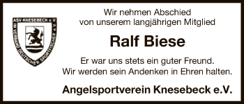 Traueranzeige von Ralf Biese von Uelzen