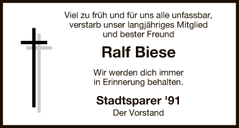 Traueranzeige von Ralf Biese von Uelzen