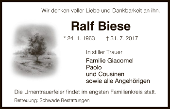 Traueranzeige von Ralf Biese von Uelzen