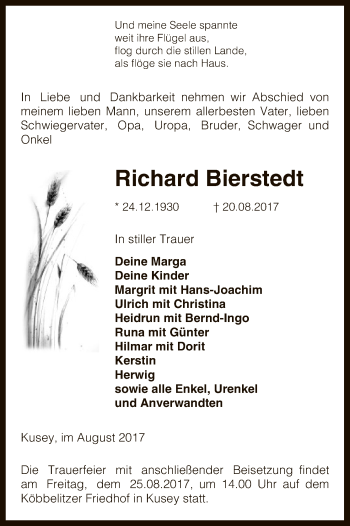 Traueranzeige von Richard Bierstedt von Uelzen