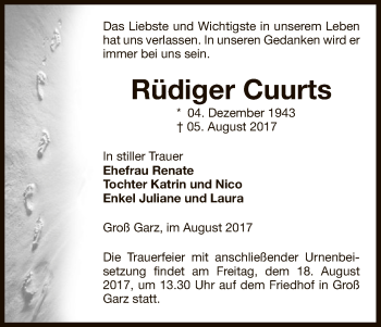 Traueranzeige von Rüdiger Cuurts von Uelzen